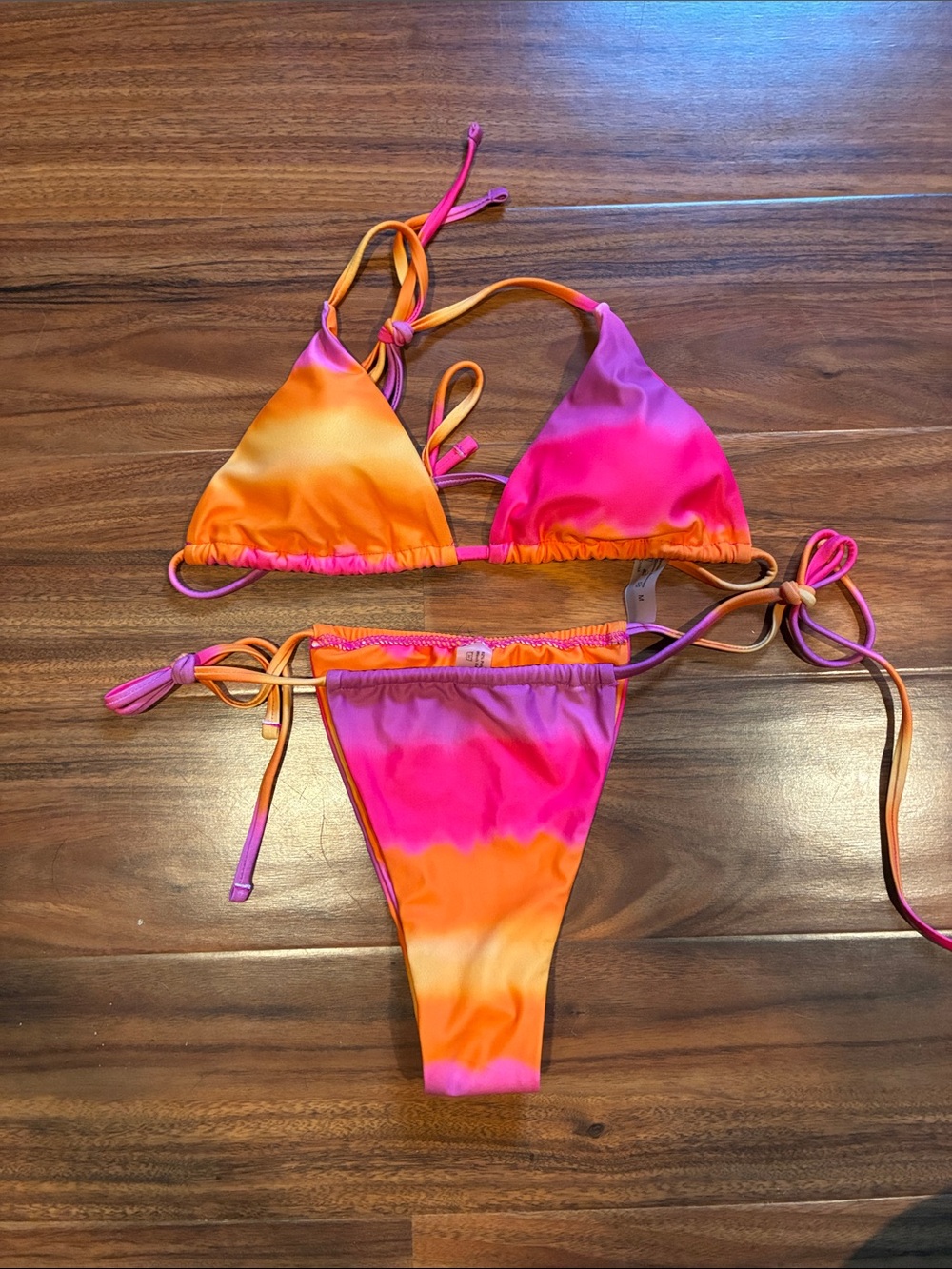 SHEIN Pink & Orange Tie-Dye Triangle Bikini